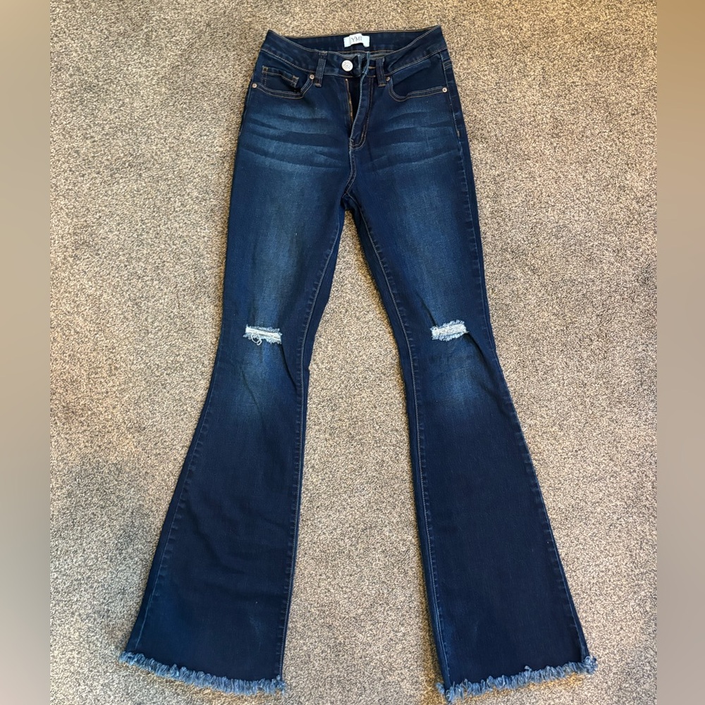 YMI Dark Blue Distressed Flare Jeans
